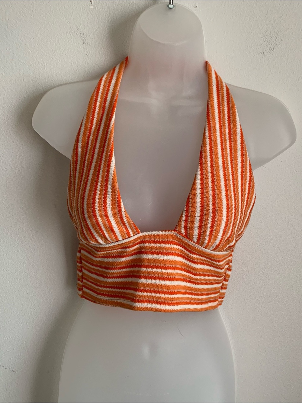 H&M Orange and White Striped Halter Crop Top